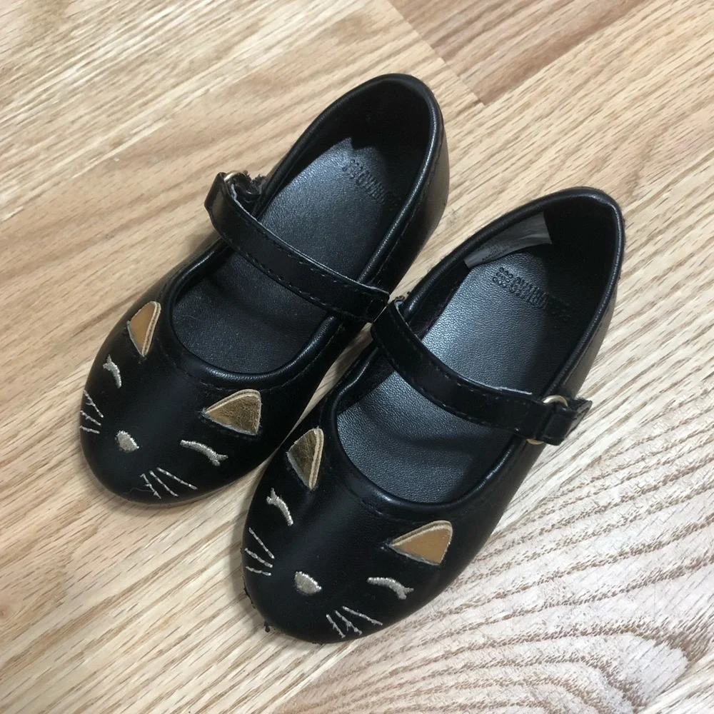 Gymboree Cat Flats Sz 5 Black Gold
